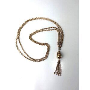 VTG Gold-Tone Multi-Strand Chain Necklace Pendant w/Removable Tassel 24” Avon 70